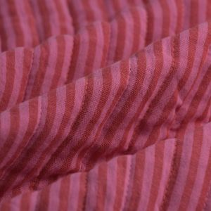 Tissu matelass&eacute; double gaze vichy rayure rouge rose - MT - Mondial Tissus