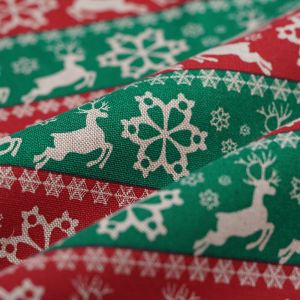 Tissu de Noël coton épais frise renne et flocon rouge vert - MT - Mondial Tissus
