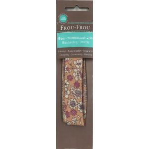 Biais thermocollant 20mmx2m tissu fleuri saumon - Frou Frou - Mondial Tissus