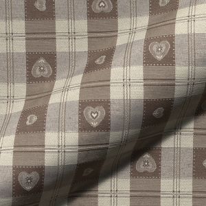 Tissu jacquard m&eacute;lang&eacute; taupe tartan coeur montagne - Mondial Tissus