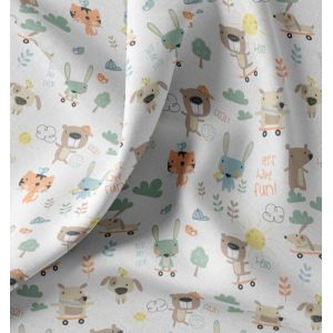 Tissu cretonne imprimé animaux fun multico - DOMOTEX - Mondial Tissus