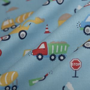 Tissu cretonne camions bleu - MT - Mondial Tissus
