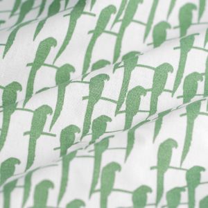 Tissu percale perroquets verts blanc - MT - Mondial Tissus