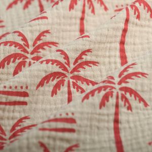 Tissu double gaze palmier rose écru - MT - Mondial Tissus