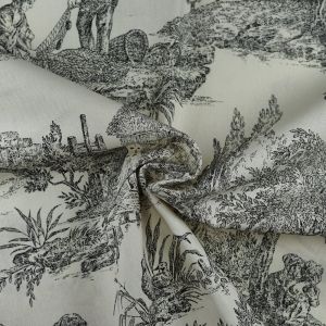 Tissu coton toile de jouy romantique noir 280 cm - Mondial Tissus