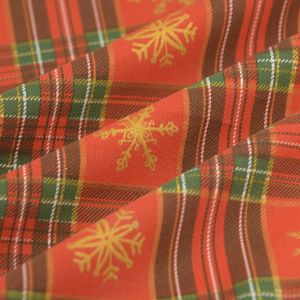 Tissu cretonne tartan flocon rouge vert or - MT - Mondial Tissus