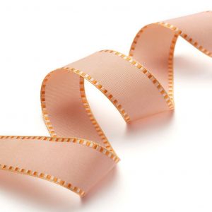 Ruban rose p&acirc;le avec surpiq&ucirc;res oranges 25 mm - Frou Frou - Mondial Tissus