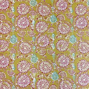 Tissu cretonne enduite motif moutarde &eacute;ventails indiens blanc rose - DOMOTEX - Mondial Tissus