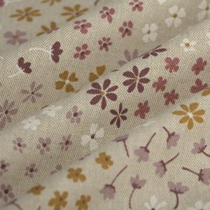 Tissu bachette linen look fleurs roses - MT - Mondial Tissus