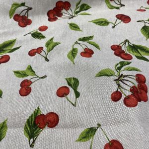 Tissu bachette linenlook imprimé cerises rouge - Mondial Tissus
