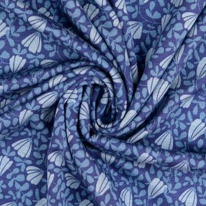 Tissu molleton Alpfleece envers doudou fleur feuillage bleu - Mondial Tissus