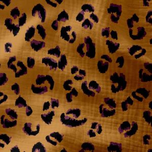 Tissu double gaze imprimé léopard marron et violet - Mondial Tissus