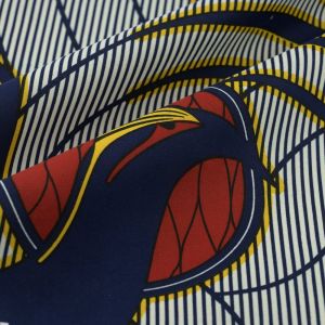 Tissu Wax oiseau bleu gris - Mondial Tissus