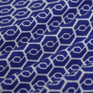 Tissu popeline viscose géométrique blanc bleu - MT - Mondial Tissus