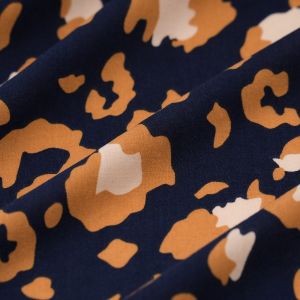Tissu popeline viscose léopard camel marine - MT - Mondial Tissus
