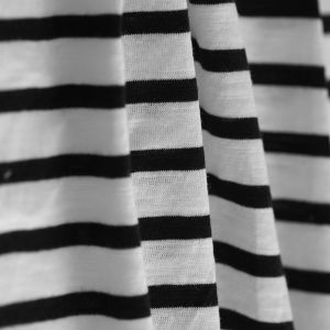 Tissu maille Jersey coton Rayures noir blanc - Mondial Tissus