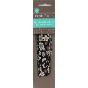 Biais thermocollant 20mmx2m tissu fleuri noir - Frou Frou - Mondial Tissus