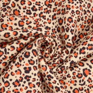 Coupon 3 m&egrave;tre toile de coton imprim&eacute;e l&eacute;opard orange fond &eacute;cru - Promod Couture - Promod Couture - Mondial Tissus