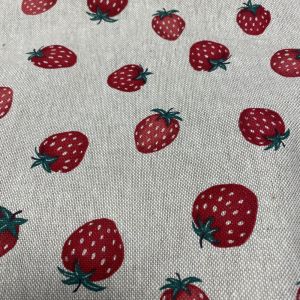 Tissu bachette linenlook imprimé fraises rouge - Mondial Tissus