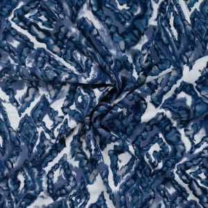 Tissu viscose chally imprim&eacute; losange ethnique bleu denim - Mondial Tissus