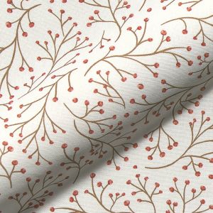 Tissu bachette coton semi-panama blanc motifs branches de houx - Mondial Tissus