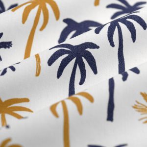 Tissu popeline coton palmier ocre bleu - MT - Mondial Tissus