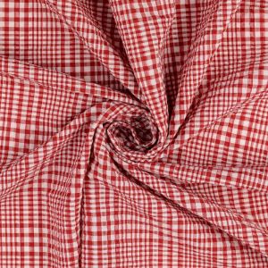 Tissu seersucker coton carreaux traditionnels rouge et blanc - Mondial Tissus