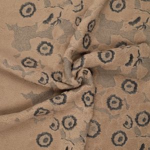 Tissus sherpa motif brod&eacute; grosse fleur camel - Mondial Tissus