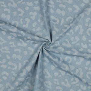 Tissu jeans jacquard l&eacute;opard bleu clair - Mondial Tissus