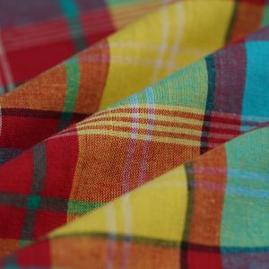 Tissu madras carreaux jaune vert rouge - Mondial Tissus