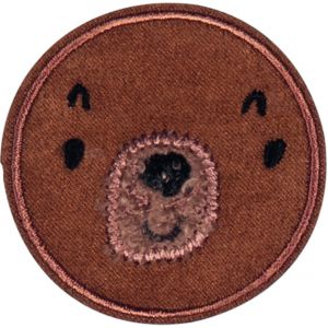 Écusson rond marron tête ourson - Mondial Tissus