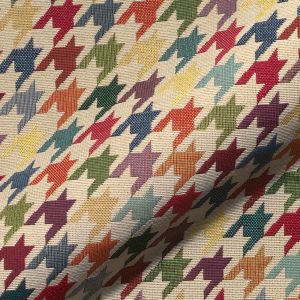 Tissu jacquard gobelin premium beige motif pied de poule multico - Mondial Tissus