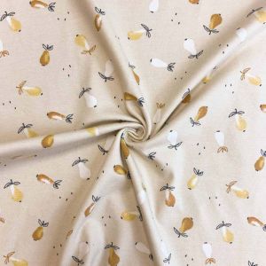Tissu cretonne coton beige motif poires jaunes et blanches - DOMOTEX - Mondial Tissus