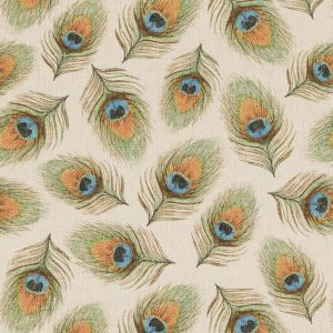 Tissu bachette linenlook motifs plumes de paon - Mondial Tissus