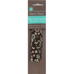 Biais thermocollant 20mmx2m tissu fleuri marron chocolat - Frou Frou - Mondial Tissus