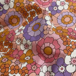 Tissu coton grosse fleur seventies rose - Mondial Tissus