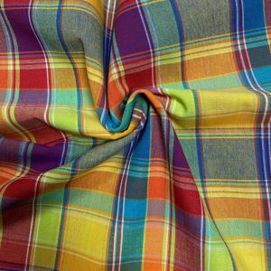 Tissu Madras à carreaux jaune, vert et rouge - Mondial Tissus