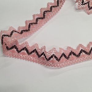 Ruban dentelle 100% coton rose et noir - Frou Frou - Mondial Tissus