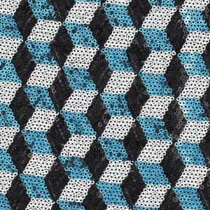 Tissu sequins cubes bleu, noir et blanc - Mondial Tissus