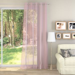 Tissu voilage Bali rose moyen plomb&eacute; &agrave; rayures - 300cm - Mondial Tissus