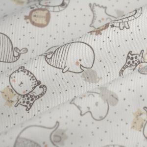 Tissu piqu&eacute; animaux automne blanc - MT - Mondial Tissus