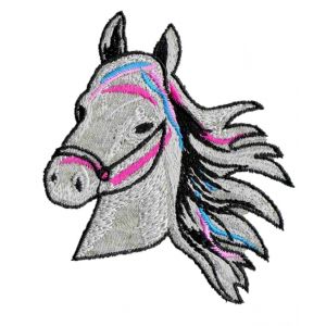 Écusson tête de cheval rose et bleu - Mondial Tissus