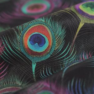 Tissu simili imprimé Paon noir - MT - Mondial Tissus