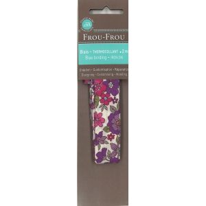 Biais thermocollant 20mmx2m fleuri violet clair grandes fleurs - Frou Frou - Mondial Tissus