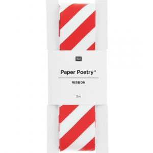 Ruban de satin rayures diagonales rouge et blanc 25 mm x 3 m - Rico Design - Rico Design - Mondial Tissus