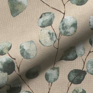 Tissu bachette coton semi-panama naturel motifs branches ecalyptus - Mondial Tissus