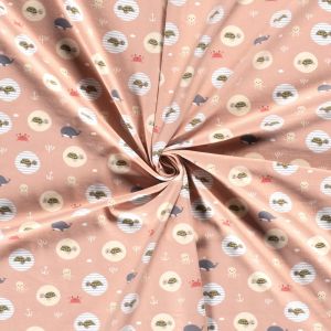 Maille Jersey coton imprimée vie sous marine rose - Mondial Tissus