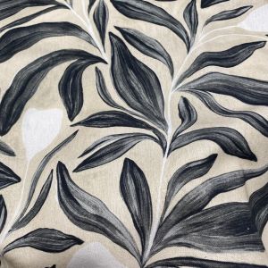 Tissu bachette imprim&eacute; feuillage doux gris - Mondial Tissus