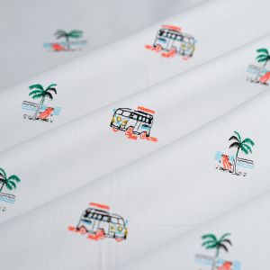 Tissu popeline coton Van palmier écru - Mondial Tissus