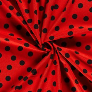 Tissu burlington gros pois noirs sur fond rouge - Mondial Tissus